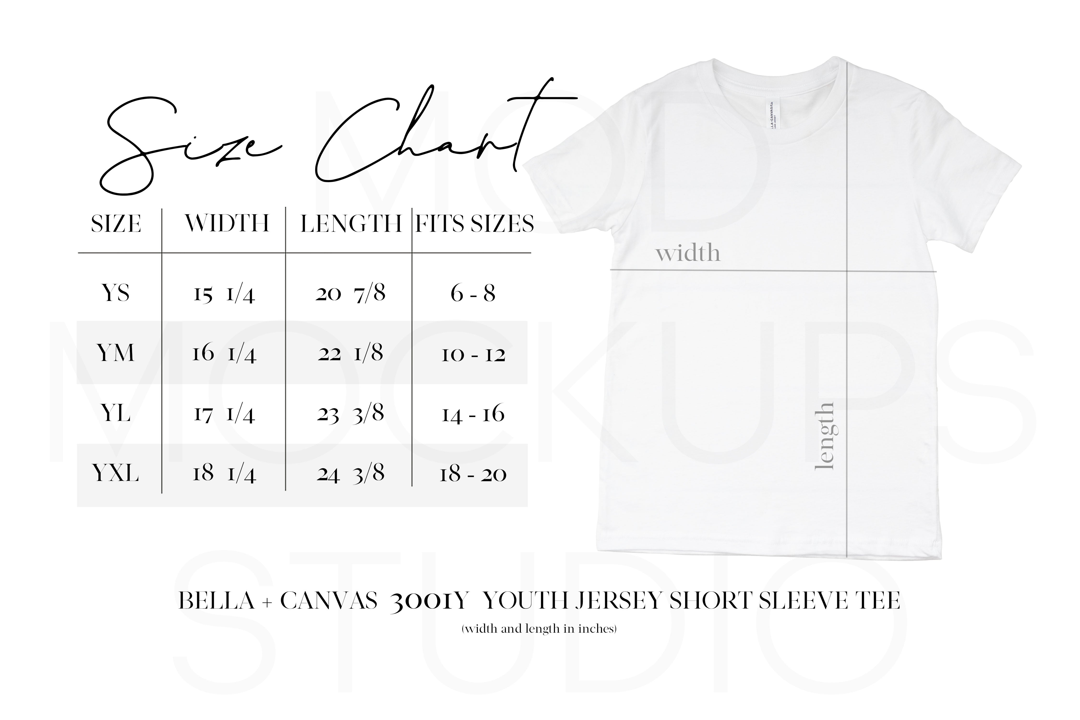 Bella + Canvas 3001 Size Chart - Bella Canvas T-Shirt Size Chart - Bella  Canvas Sizes - Bella and Canvas Shirt Size Chart