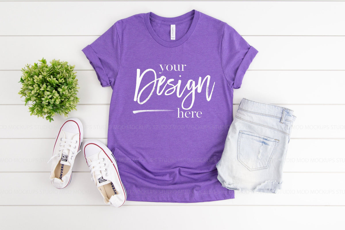 3001 Bella Canvas Mockup Tshirt | HEATHER TEAM PURPLE – Mod Mockups Studio